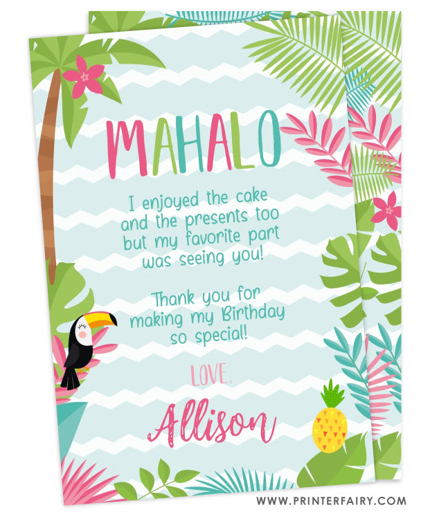 Luau Party Thank You Card