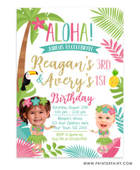 Luau Invitation for Siblings with Photo