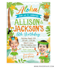 Luau Invitation for Siblings with Photo