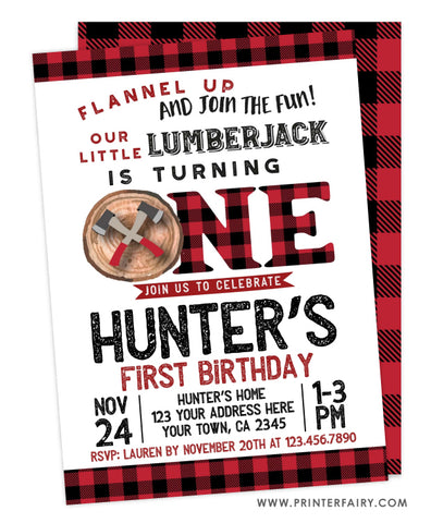 Lumberjack First Birthday Invitation