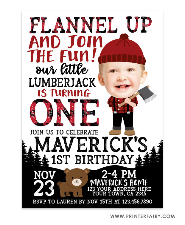 Lumberjack Birthday Invitation with Photo