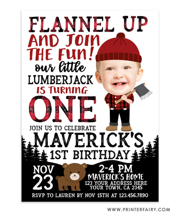 Lumberjack Birthday Invitation with Photo