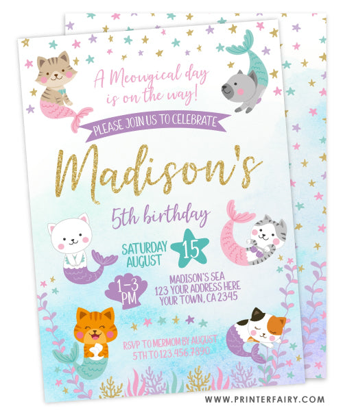 Meowmaids Birthday Invitation