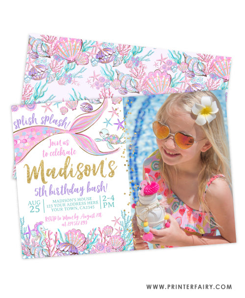 Mermaid Birthday Invitation with Photo