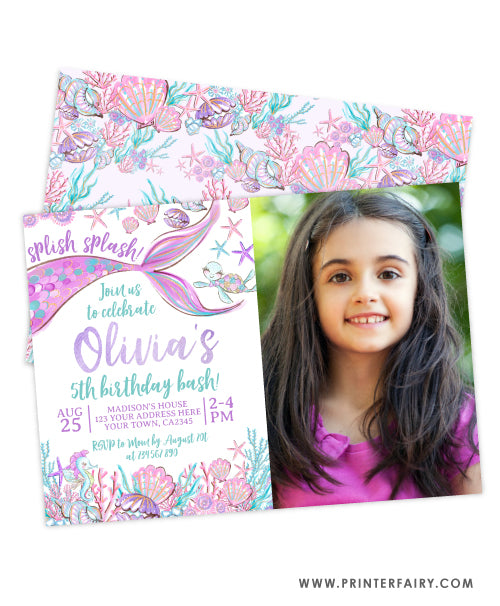 Mermaid Birthday Invitation with Photo