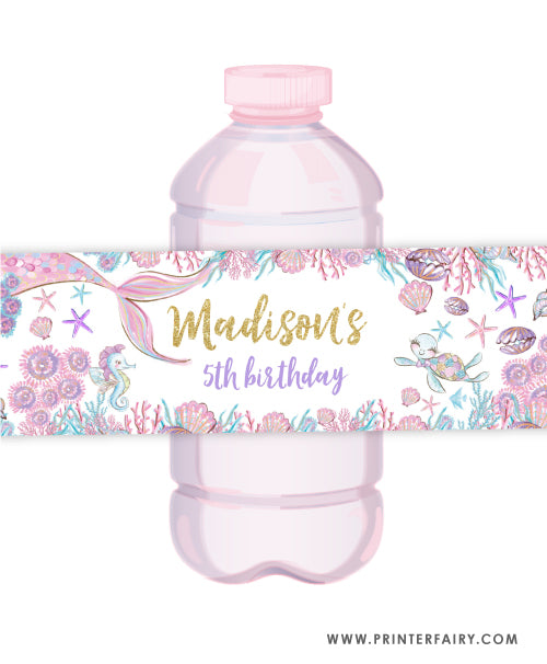 Mermaid Birthday Water Bottle Labels