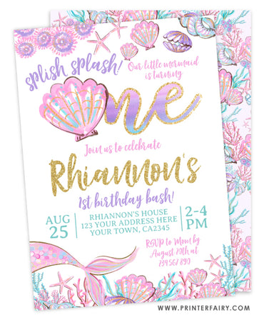 Mermaid First Birthday Invitation | PrinterFairy