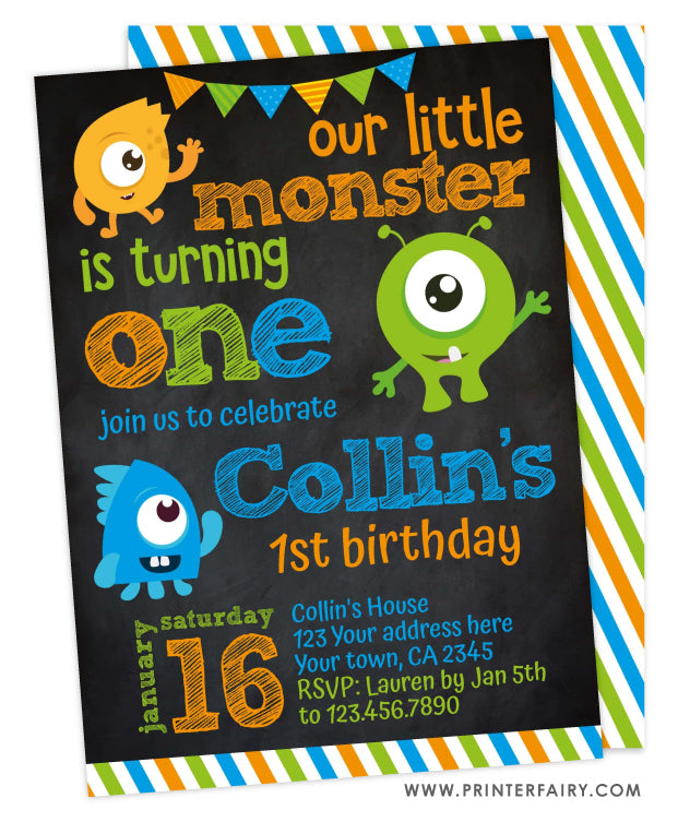 Little Monster Birthday Party Invitation | PrinterFairy