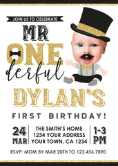 Mr. Onederful Birthday Invitation with Photo