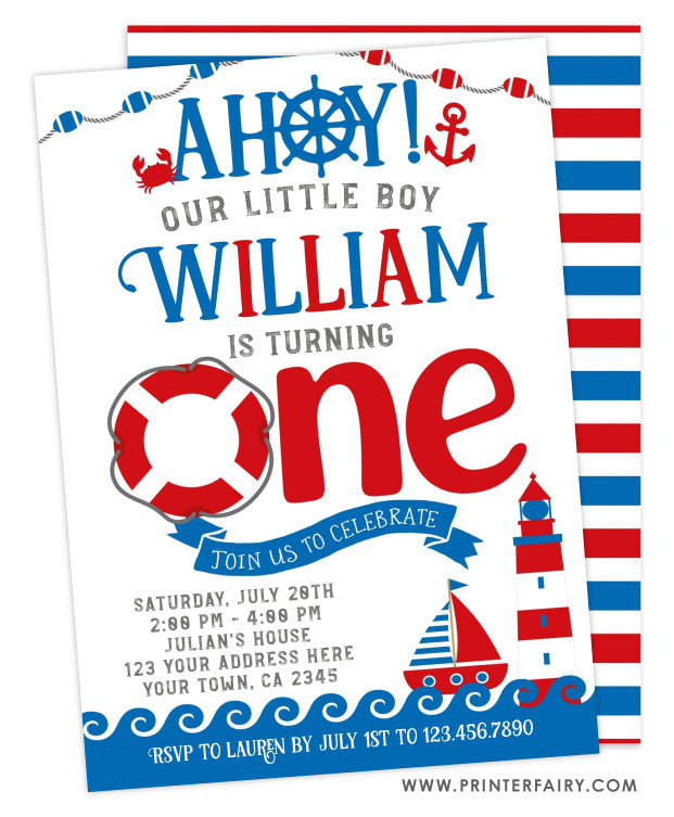 Nautical First Birthday Invitation