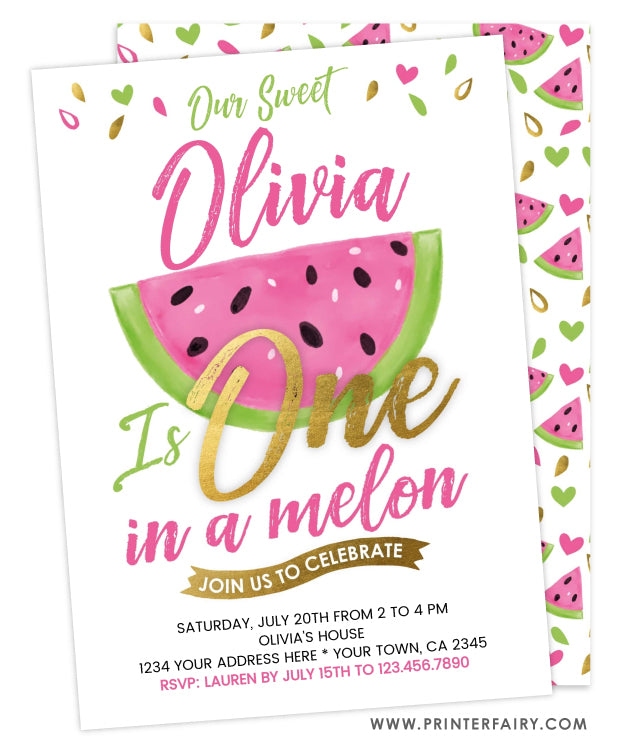 One in a Melon Birthday Invitation