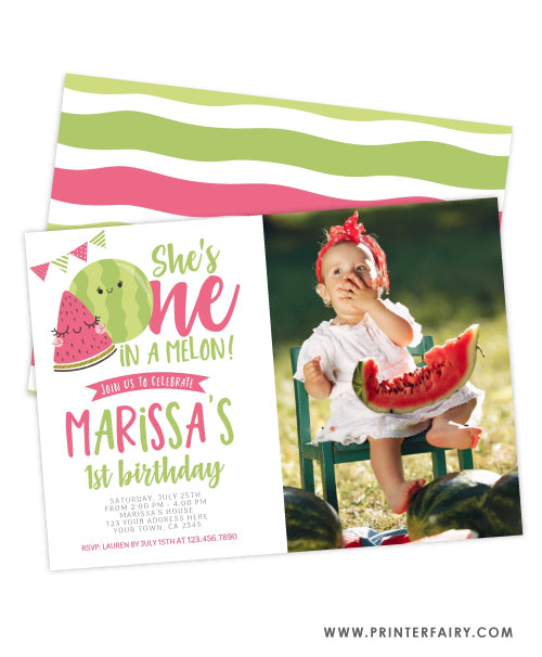 One in a Melon Birthday Invitation with Photo