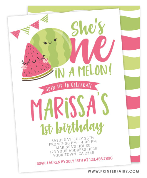 One in a Melon Birthday Invitation