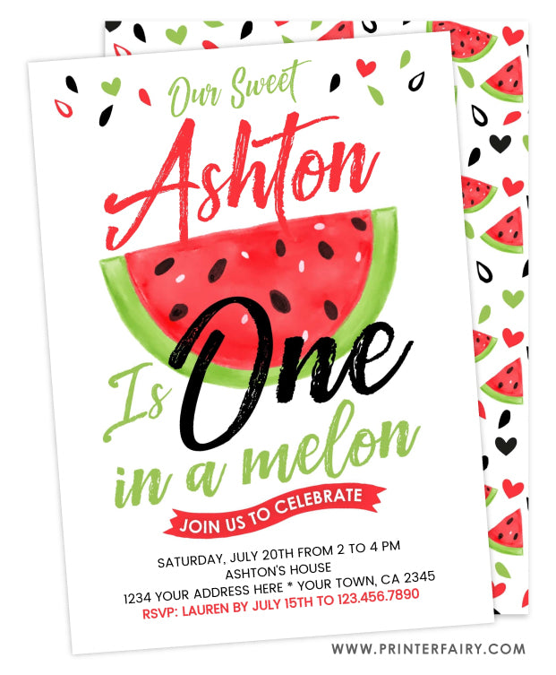 One in a Melon Birthday Invitation