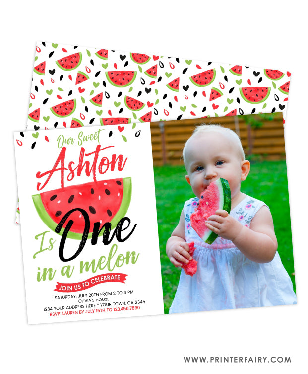 One in a Melon Birthday Invitation with Photo