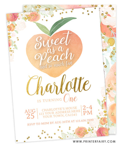Peach First Birthday Invitation