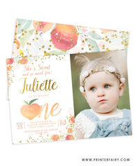 Peach First Birthday Invitation with Photo