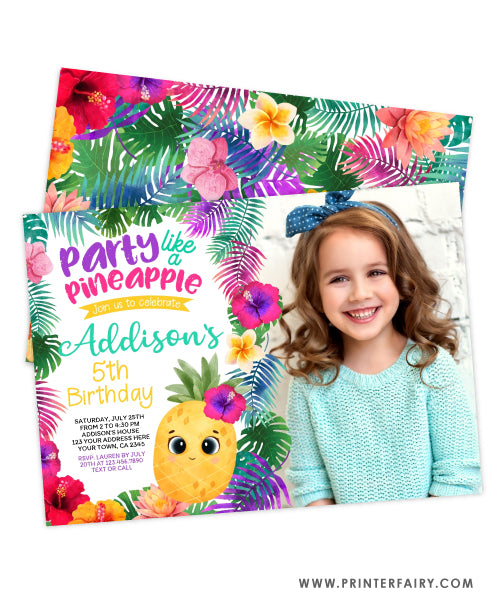 Pineapple Birthday Party Invitation with photo