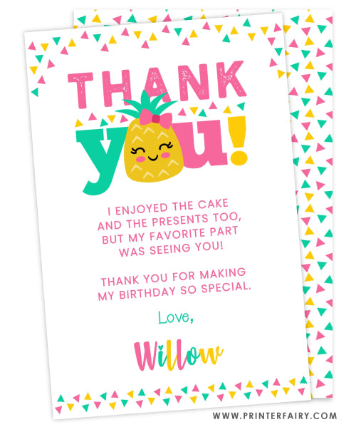 Pineapple Birthday Thank You Card | PrinterFairy