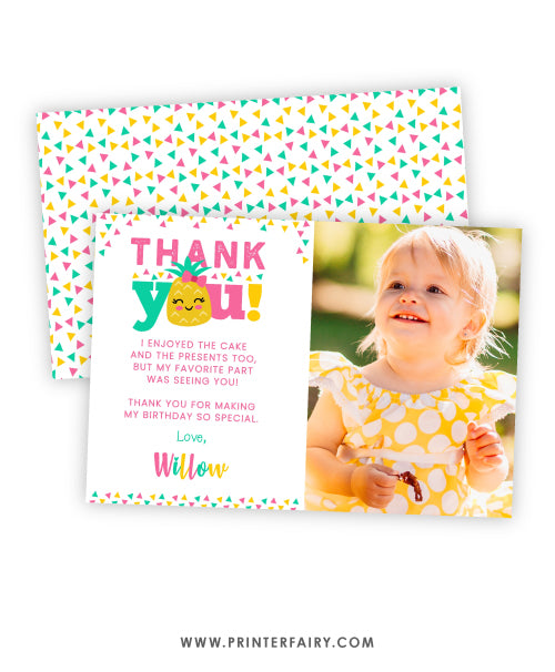 Pineapple Birthday Thank You Card With Photo