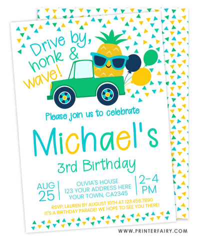 Pineapple Drive By Birthday Invitation