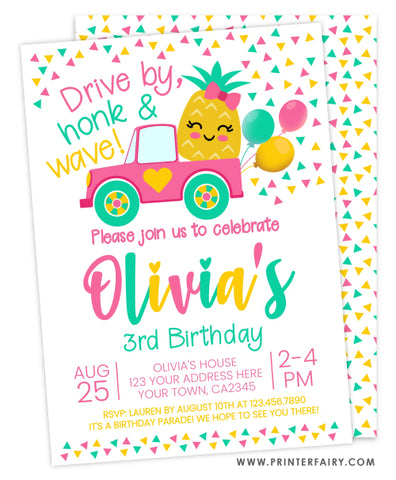 Pineapple Drive By Birthday Invitation