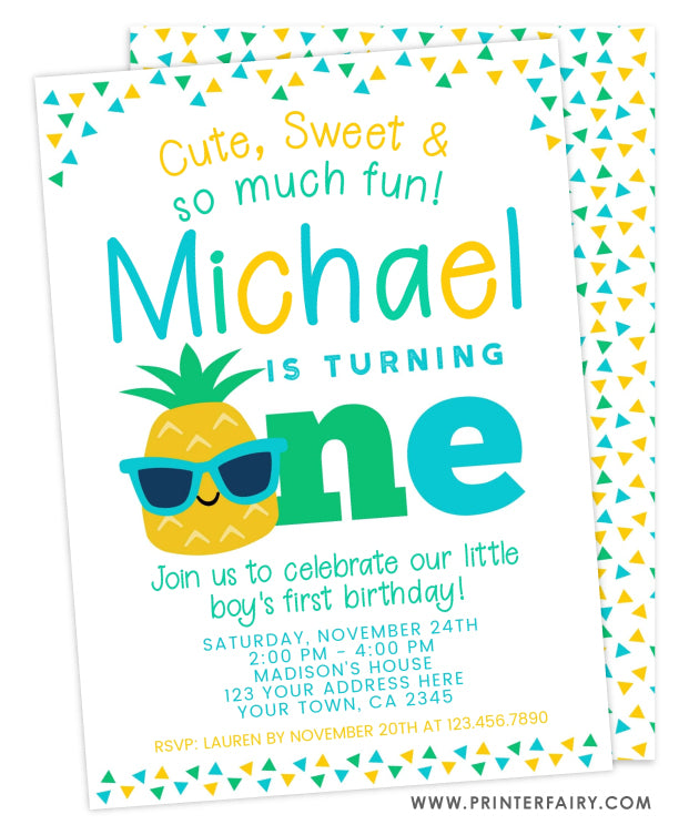 Pineapple First Birthday Invitation