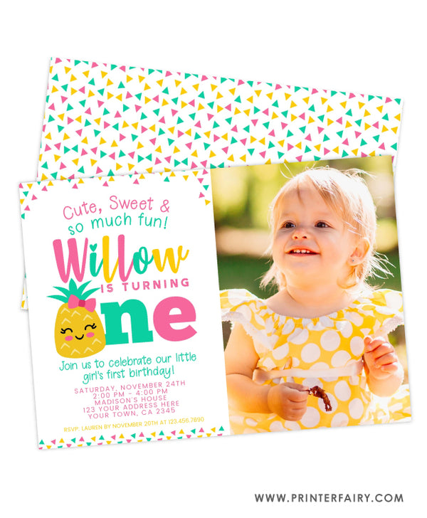 Pineapple First Birthday Invitation with Photo