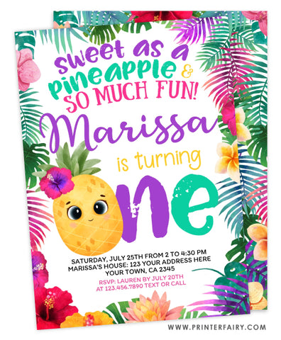 Pineapple First Birthday Party Invitation