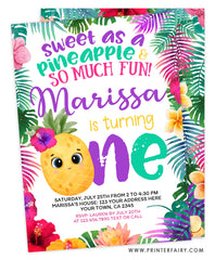 Pineapple First Birthday Party Invitation