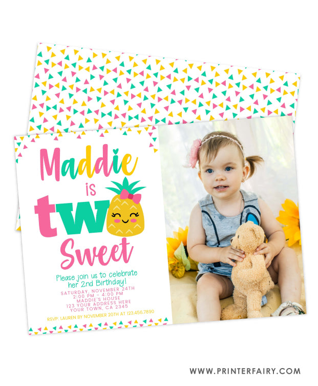 Pineapple Second Birthday Invitation