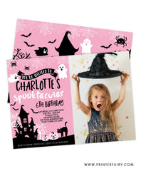 Pink Halloween Birthday Invitation with photo