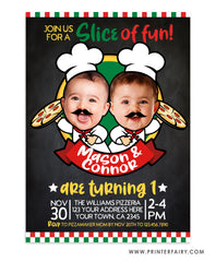 Pizzeria Birthday Party Invitation for Siblings with Photo