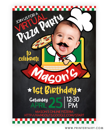 Pizza Virtual Party Invitation with Photo