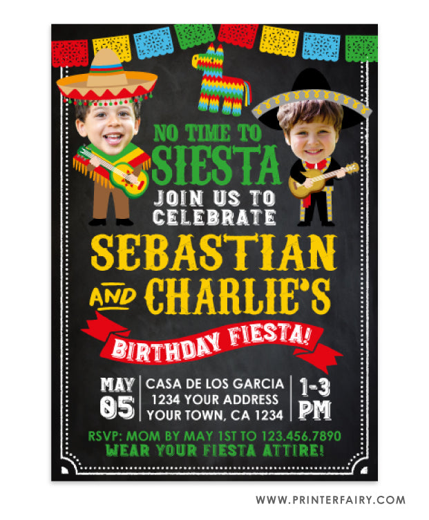 Mariachi Fiesta Invitation with Photo for Siblings