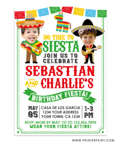 Mariachi Fiesta Invitation with Photo for Siblings