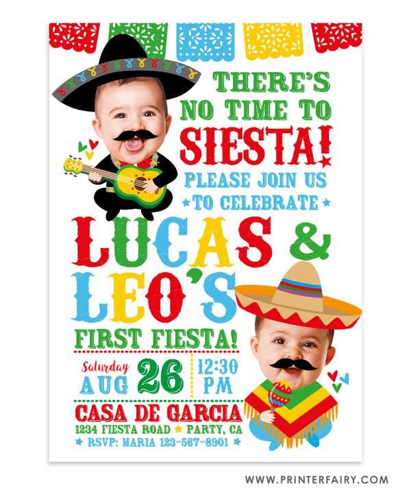 Baby Mariachi Fiesta Invitation with Photo for Siblings
