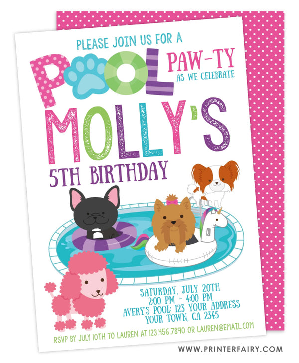 Pool Pawty Birthday Invitation