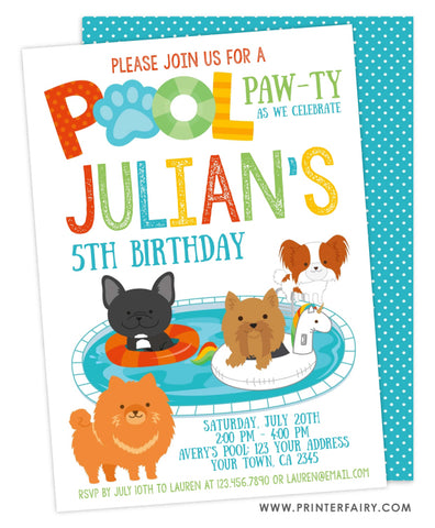 Pool Pawty Birthday Invitation