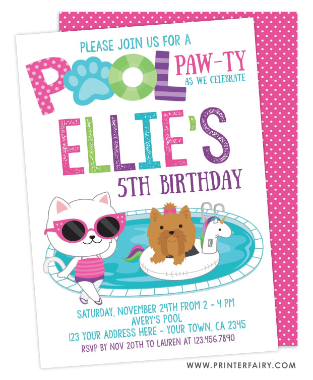 Pool Pawty Birthday Invitation