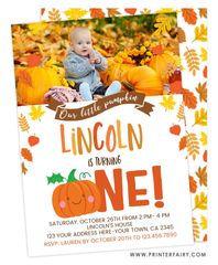 Little Pumpkin First Birthday Invitation with Photo