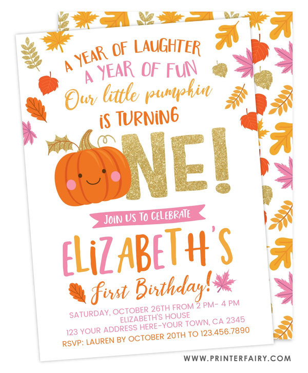 Little Pumpkin 1st Birthday Invitation