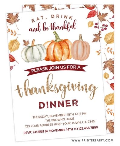Pumpking Thanksgiving Dinner Invitation
