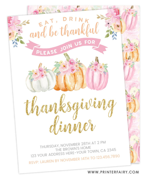 Pumpking Thanksgiving Dinner Invitation