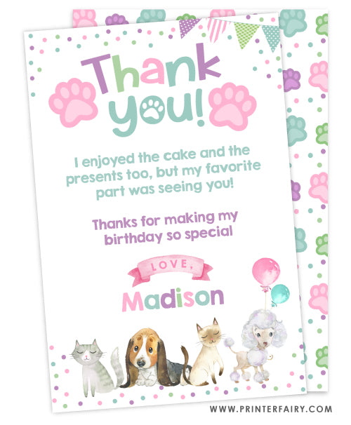 Puppies & Kitties Thank You Card