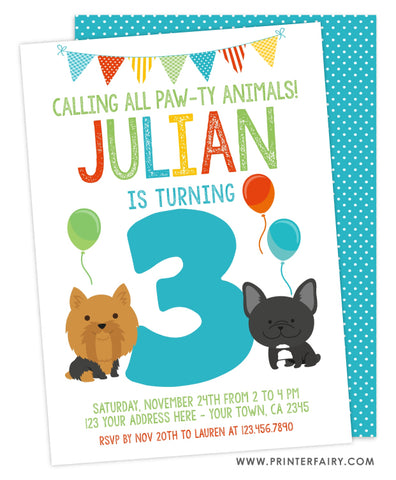 Puppy Third Birthday Party Invitation