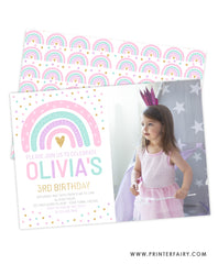 Rainbow Birthday Party Invitation with photo