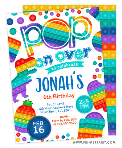 Rainbow Pop It Birthday Invitation