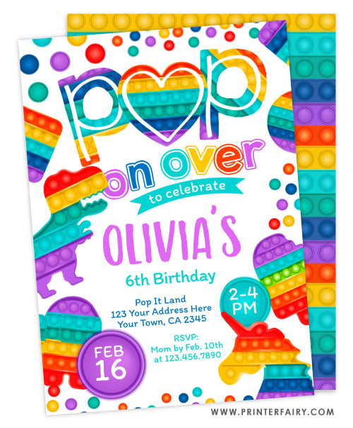 Rainbow Pop It Birthday Invitation