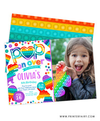 Rainbow Pop It Birthday Invitation with photo